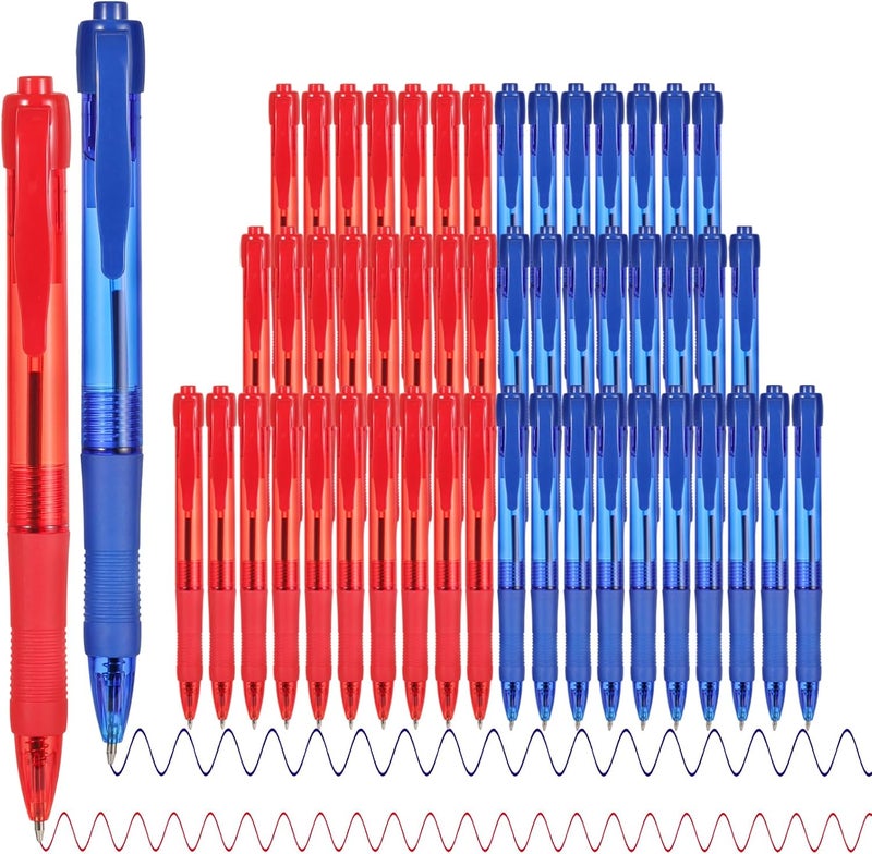 deegtran Pens Bulk, 50 Pack No Bleed Blue & Red Ink Click Pens with Soft Grip, Wholesale Retractable Ballpoint Pens for Office School, Medium Point Smooth 1.0MM - Image 1